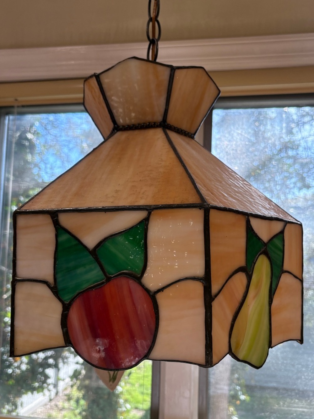 Antique Stained Glass Fruit Pendant Lamp - Cream, Green, Red